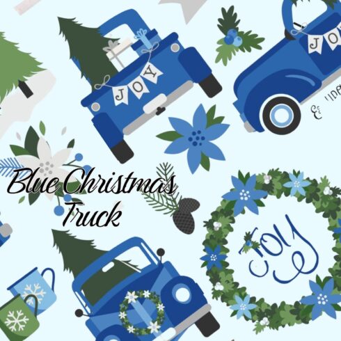 Blue Christmas Truck Clipart + SVG.
