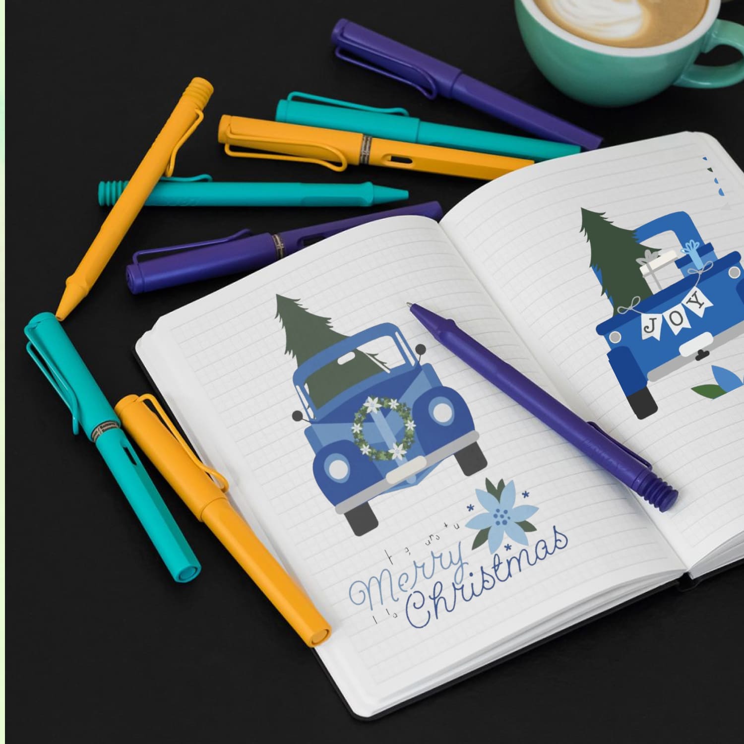Blue Christmas Truck Clipart + SVG cover.