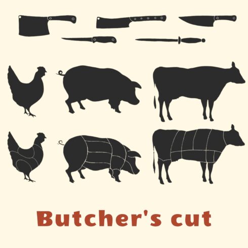 Butcher's Cut - Cow, Chicken, Pig Logo Vector Pack.