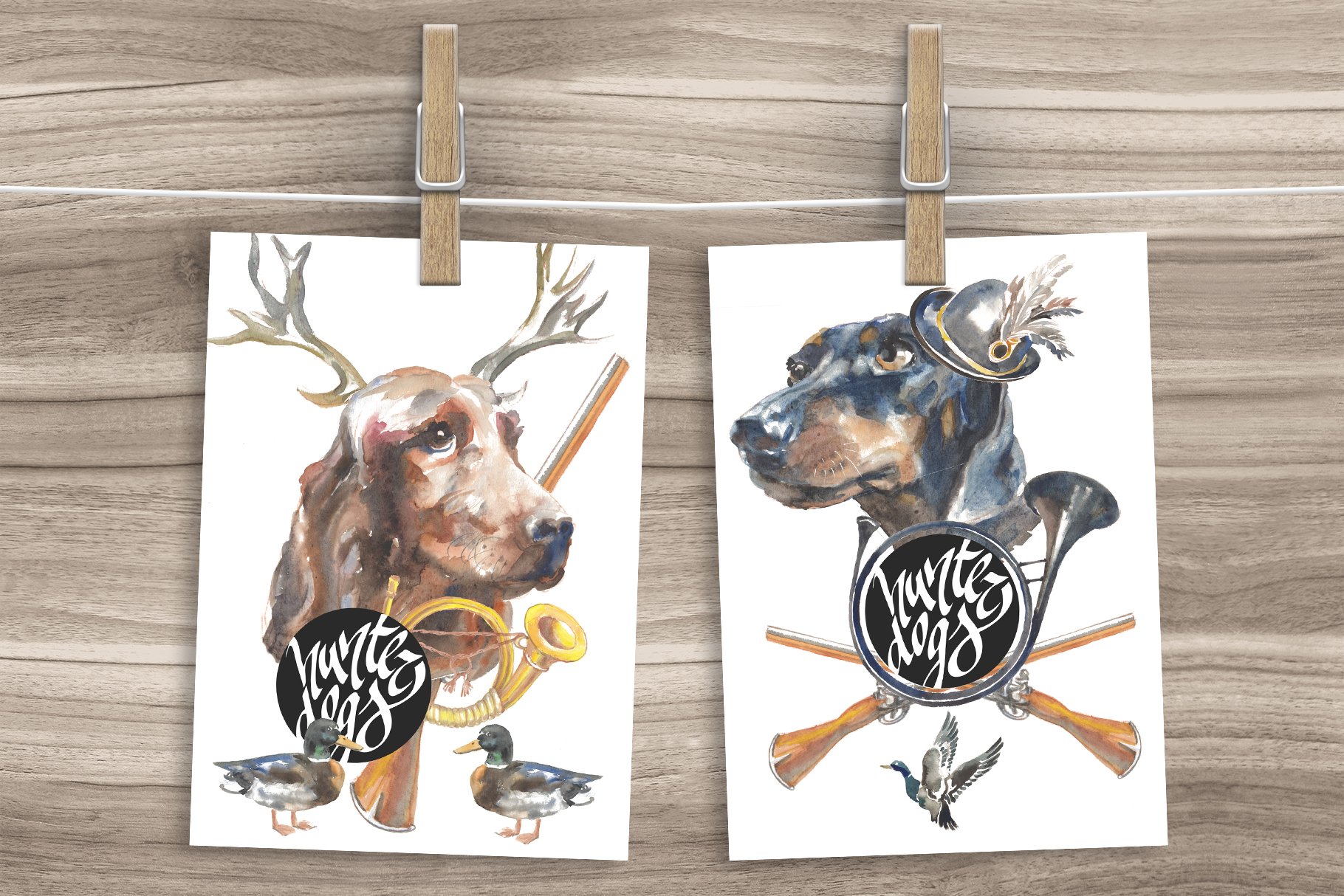 Hunter Dogs Watercolor Set.