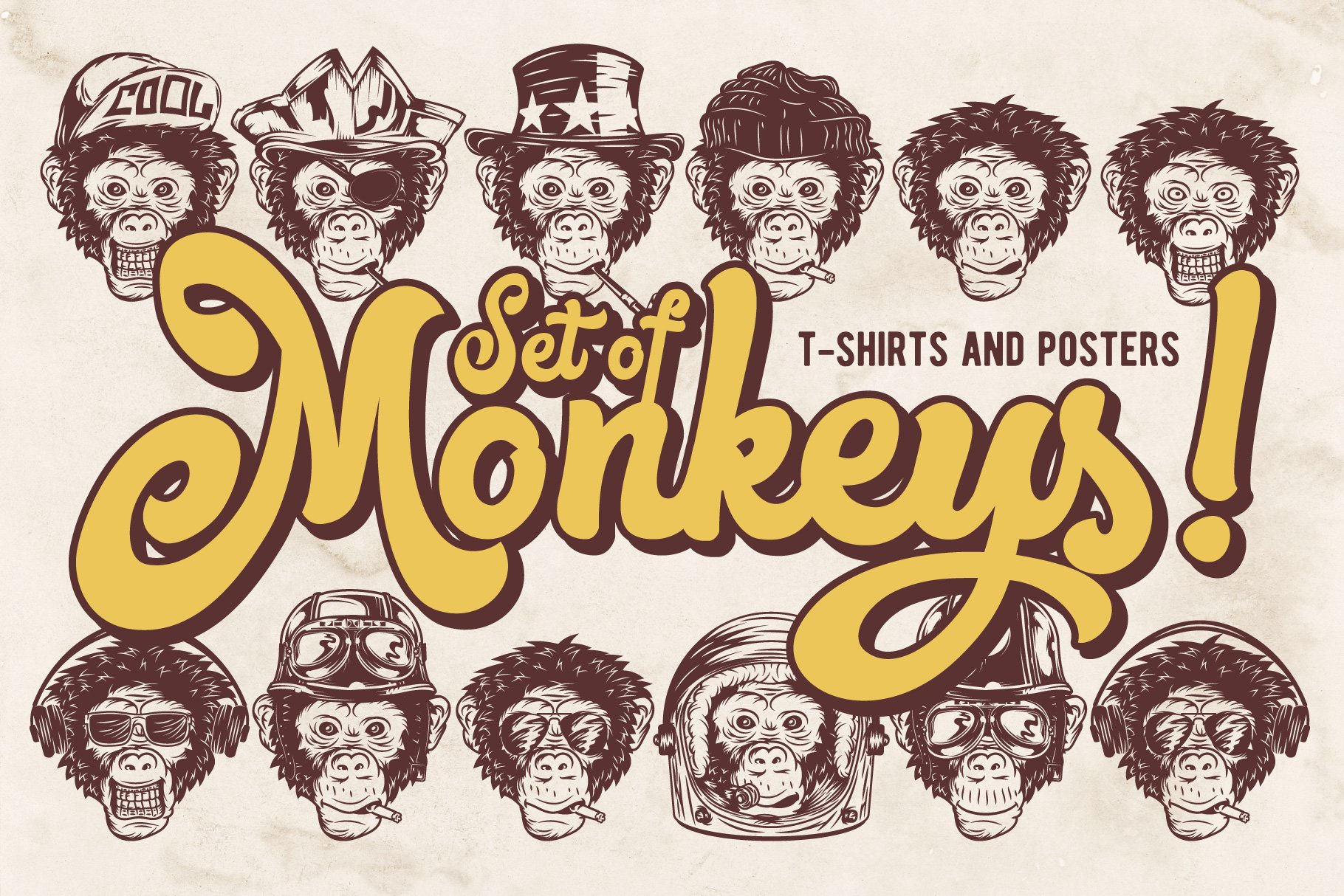 Monkey Faces. T-shirts and Posters.