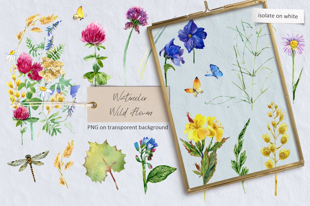 This product includes watercolor wild flowers.