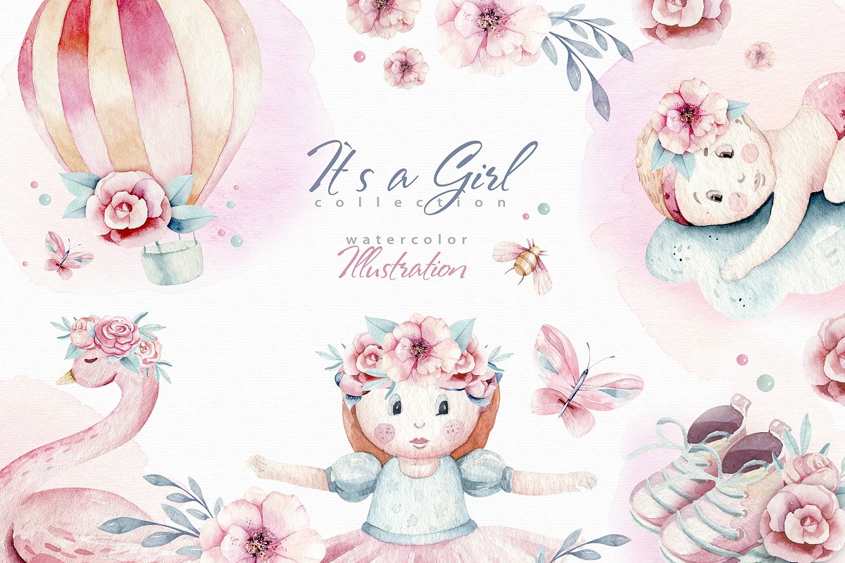The main image preview of Baby Girl Watercolor Collection.