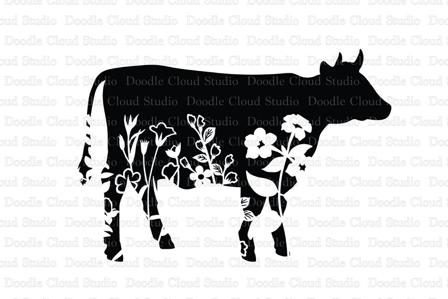 Wildflower Cow Clipart for Personal & Commercial Use.