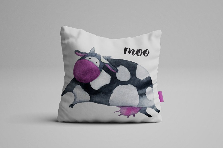 Pillow with a picture of a little cow.