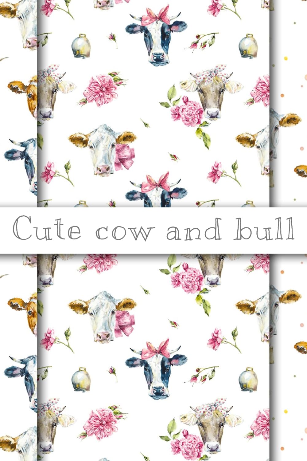 Watercolor Cute Cow And Bull - Pinterest Image Preview.