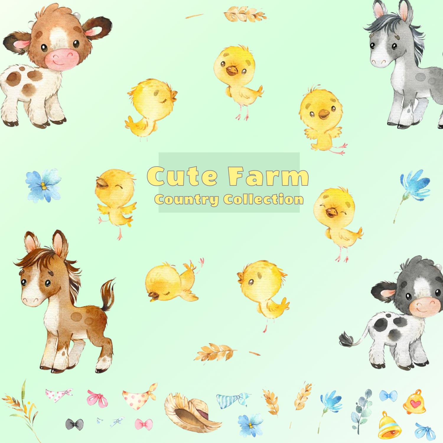These cute little country animals will bring fun to your projects.