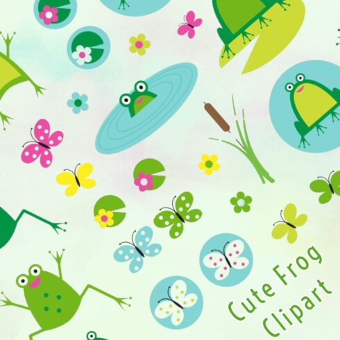 A collection of cute happy frogs.