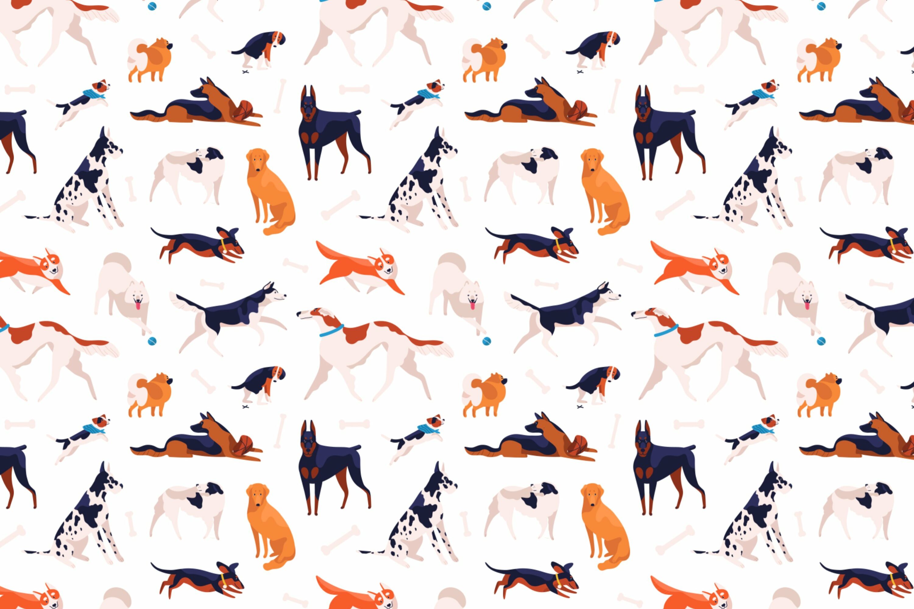 Different Dogs Seamless Patterns.