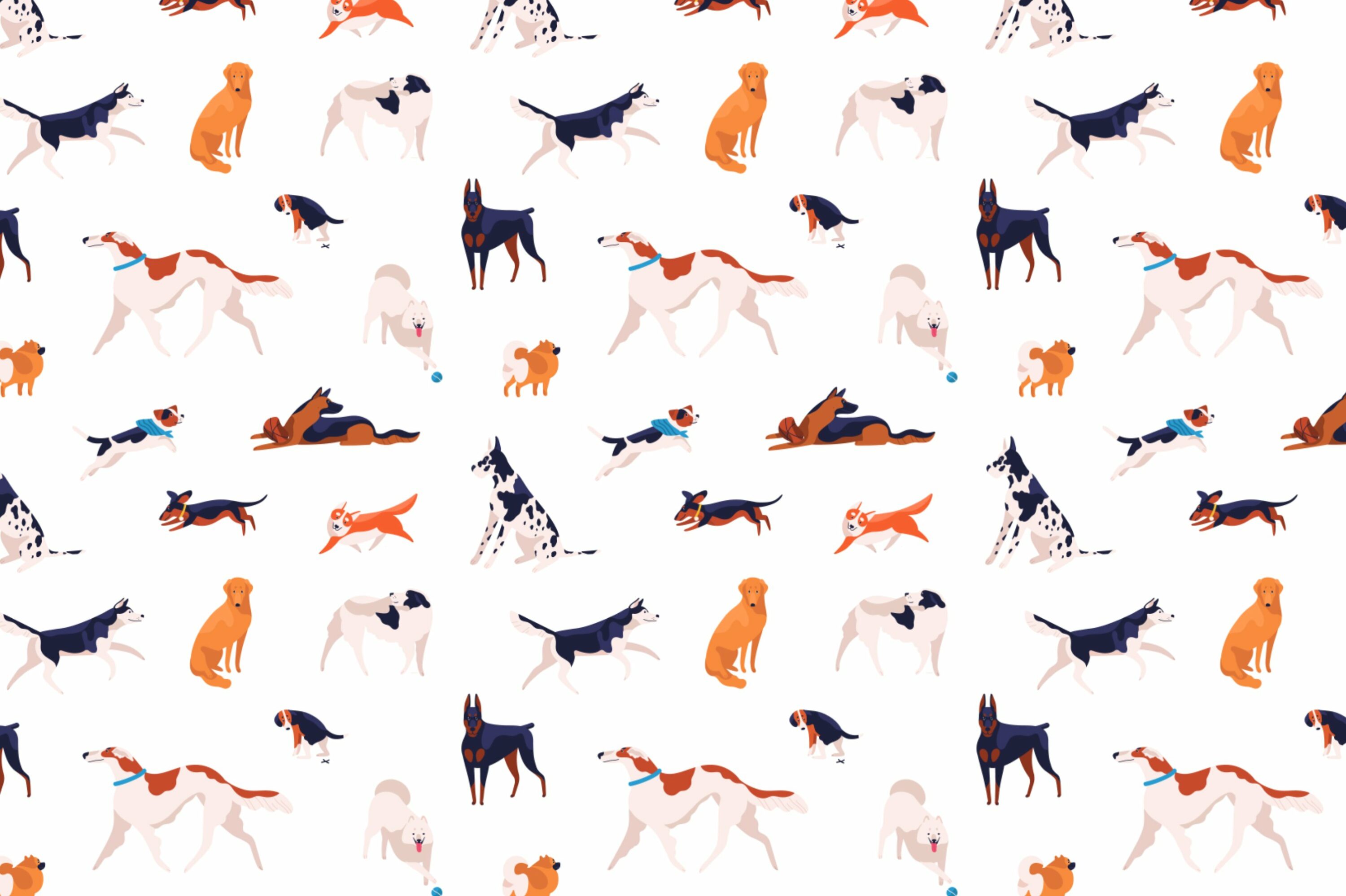 Different Dogs Seamless Patterns.