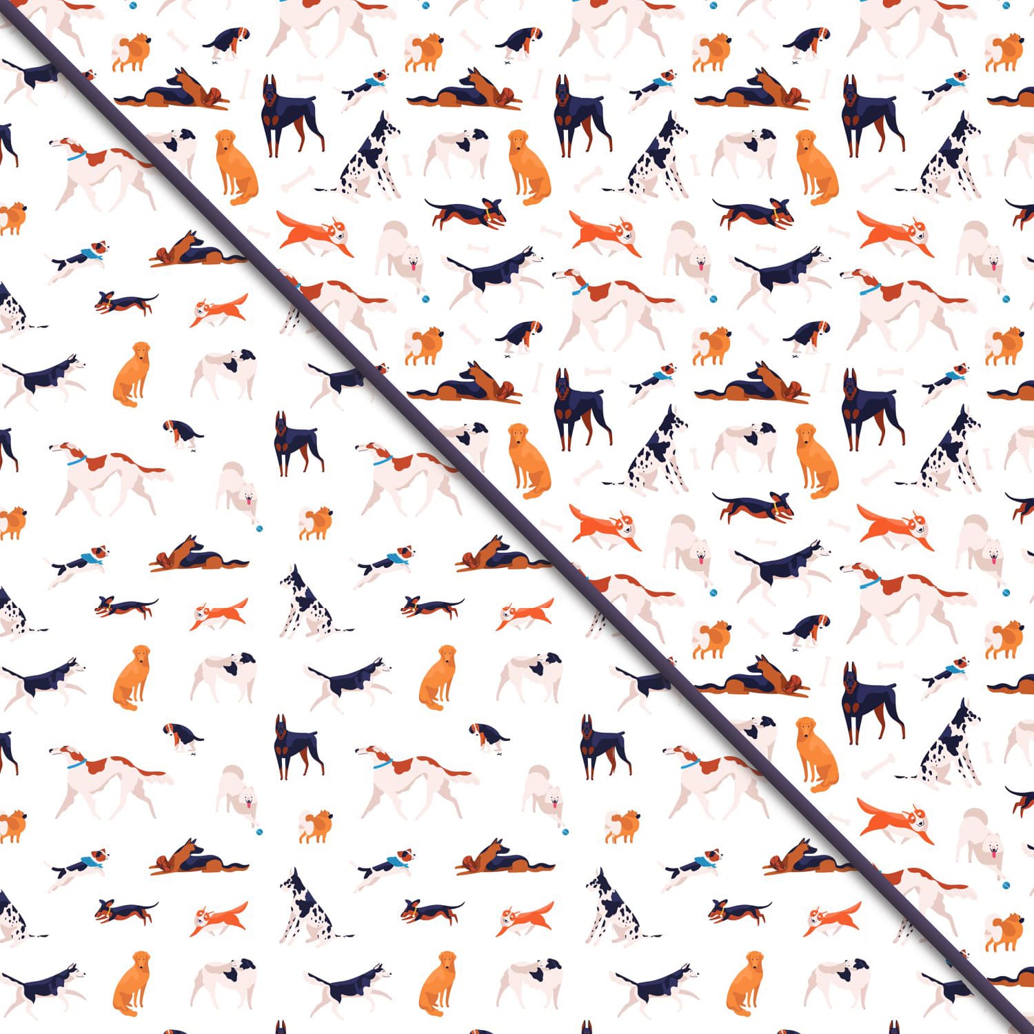 Different dogs seamless patterns cover.