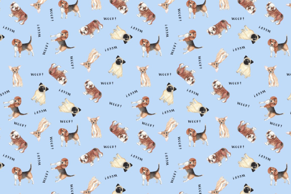 Watercolor Seamless Patterns - Dogs.