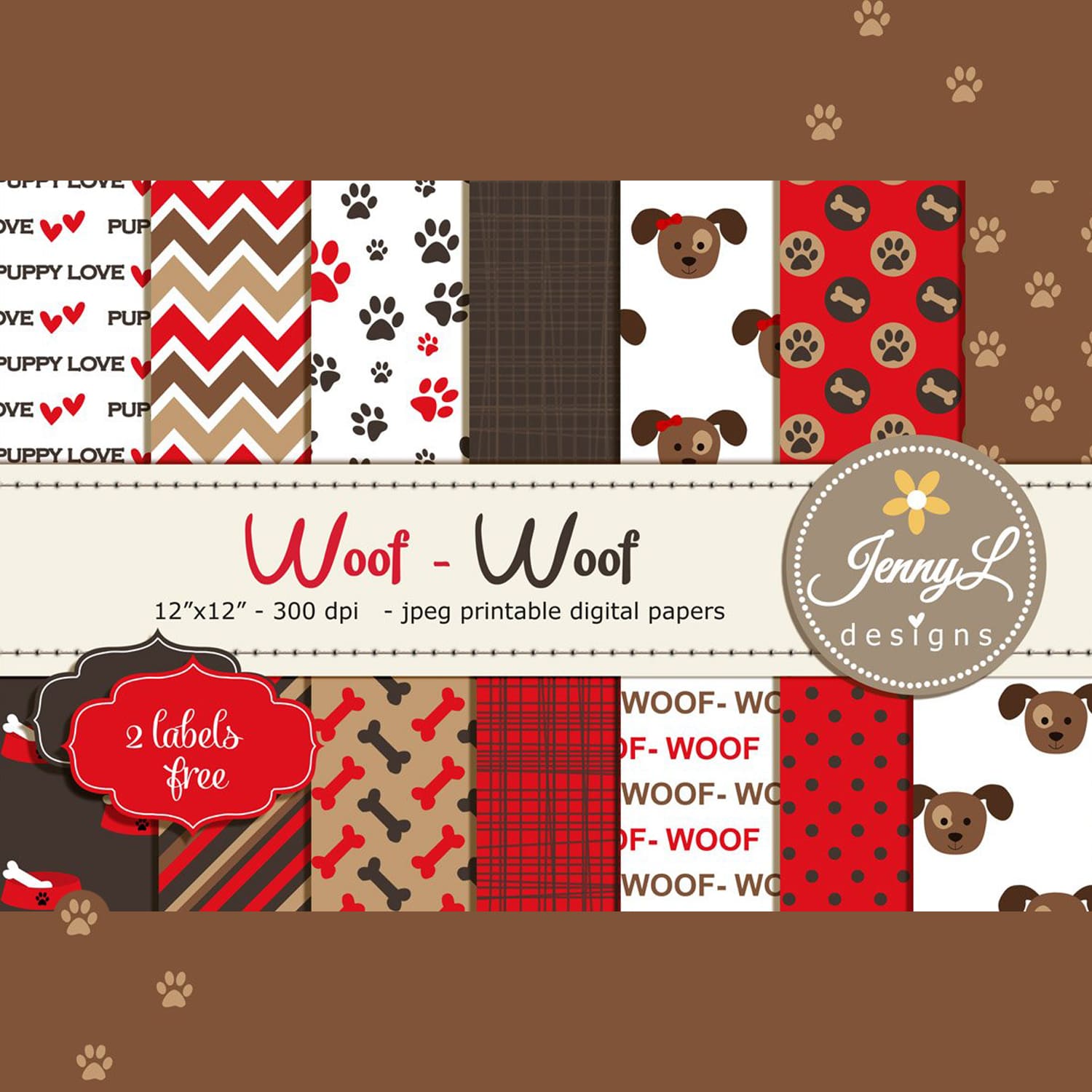 Dog Puppy Digital Papers.