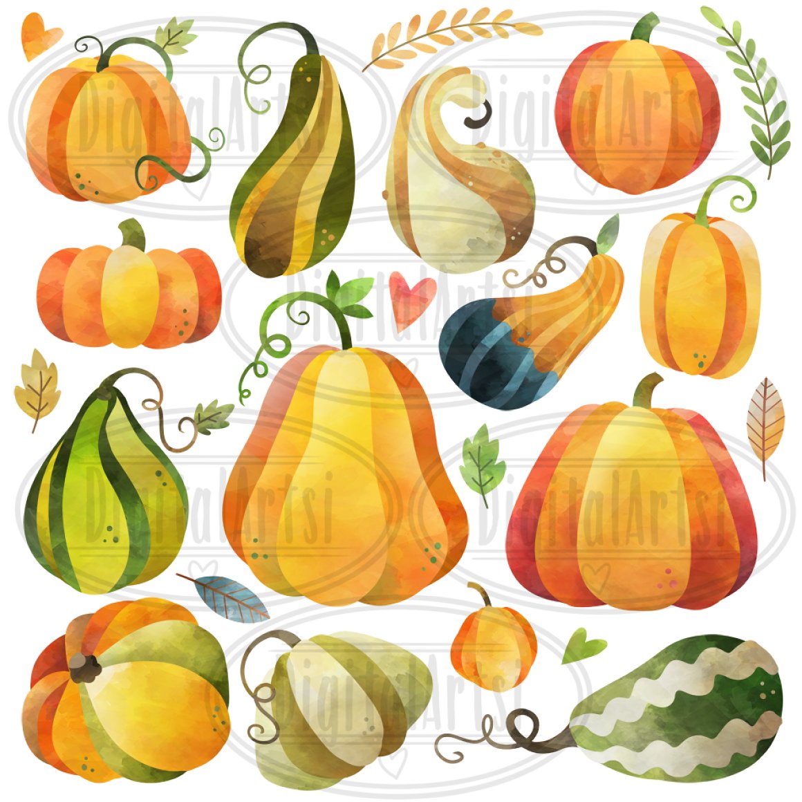 Watercolor Pumpkins Clipart.