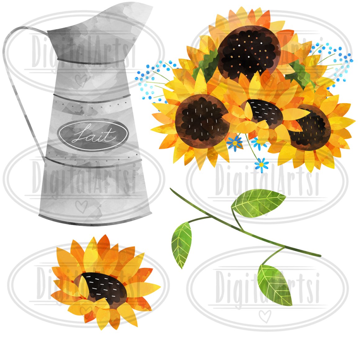 Watercolor Sunflower Clipart.