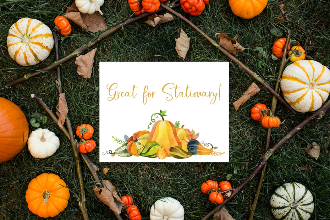 Watercolor Pumpkins Clipart.