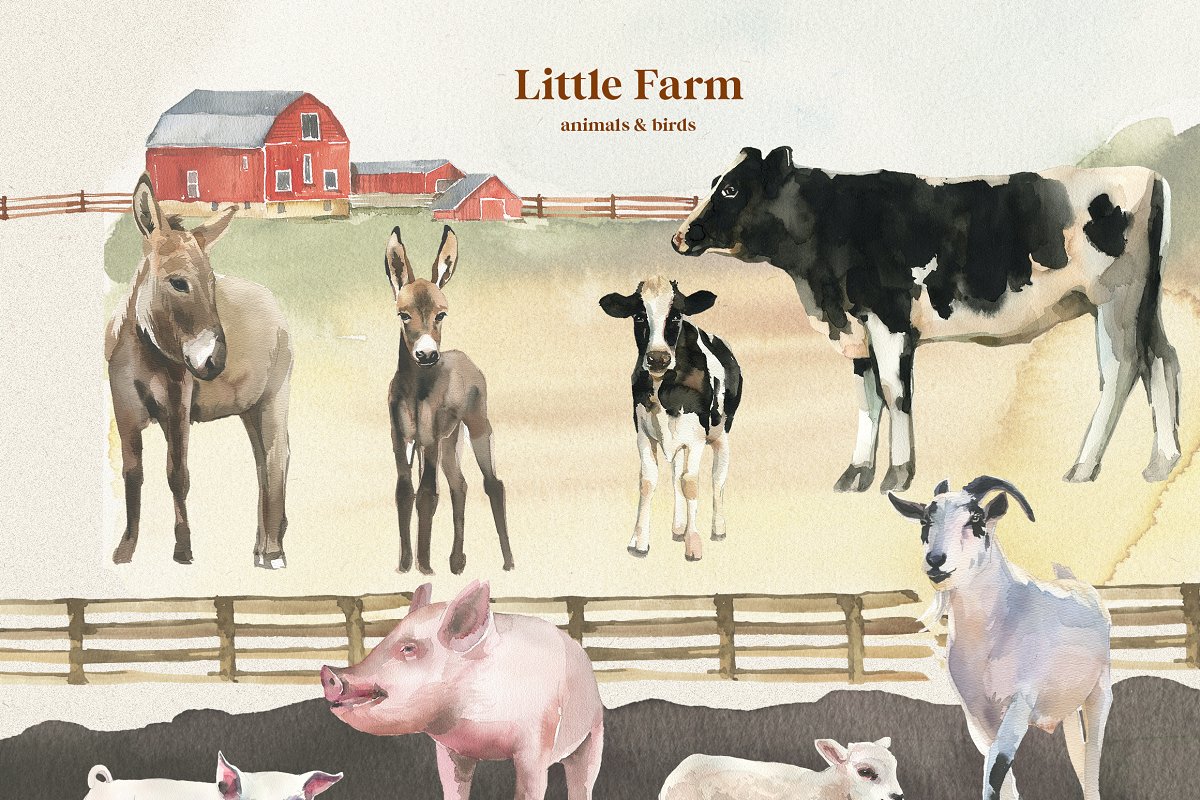 The main image preview of Little Farm Animals Clip Art.