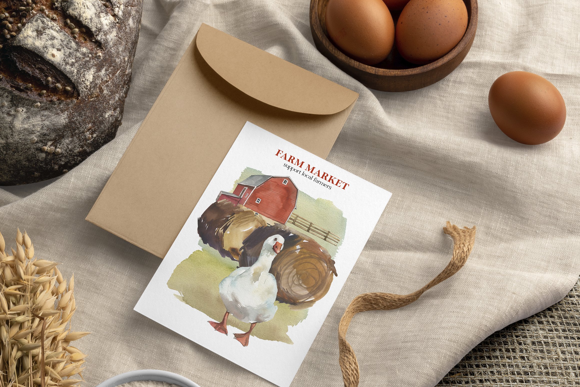 Little Farm Animals Clipart on postcard.
