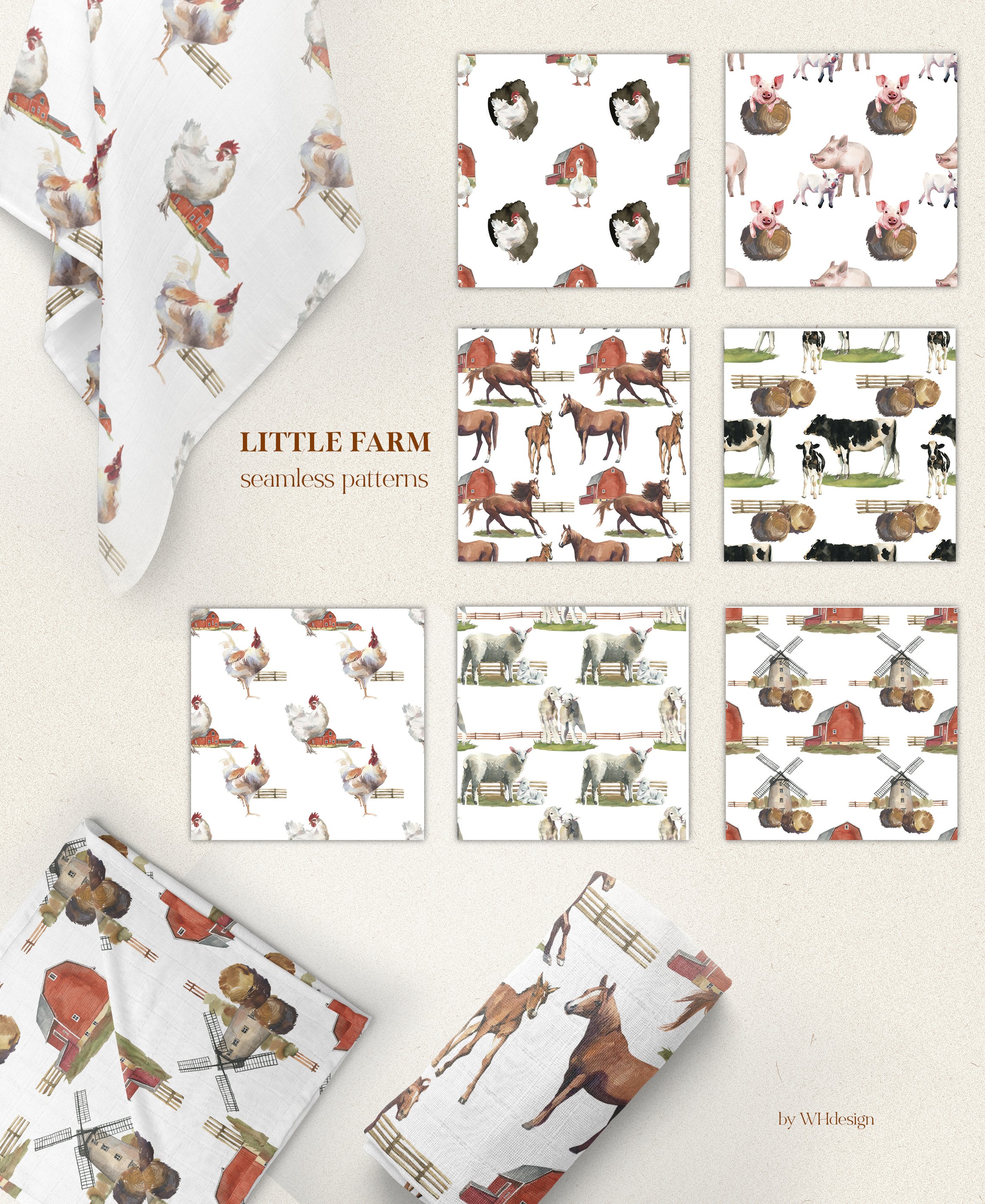 The example of seamless pattern in Little Farm Animals Clipart.