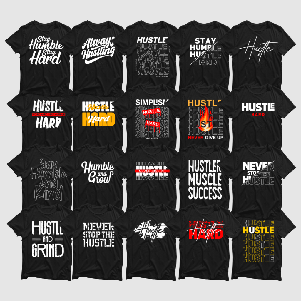 20 Hustle T shirt Bundle 100% Vector - Lettering Typography - MasterBundles
