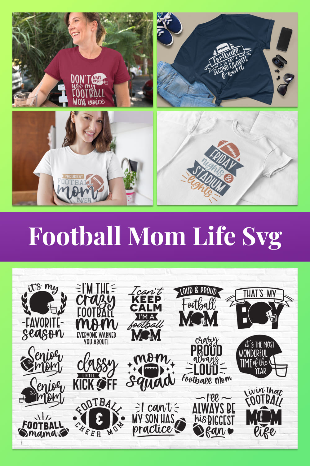 Football Mom SVG Bundle | Football Mom Shirt SVG Cut Files.