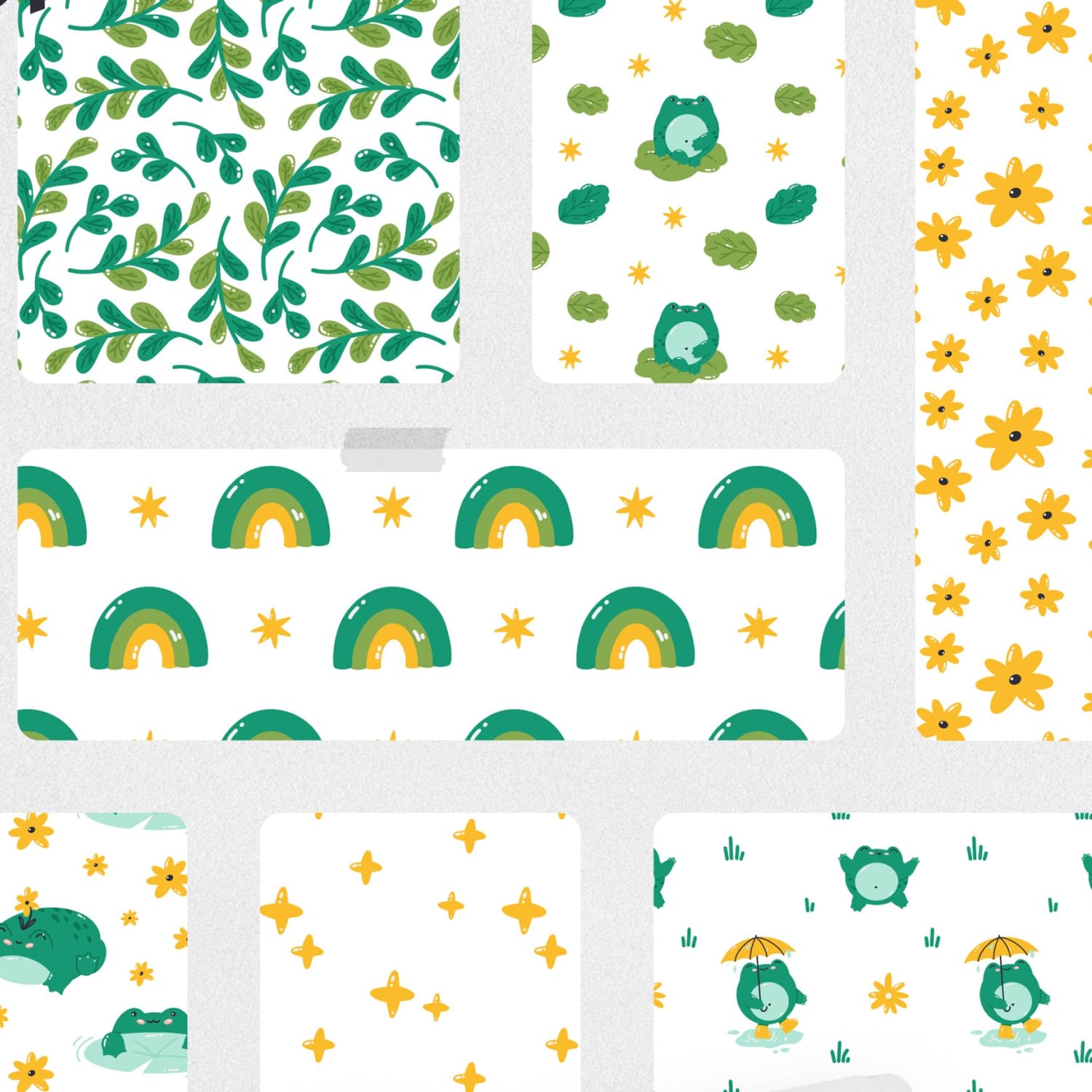 This clipart includes seamless patterns, vector graphic elements.