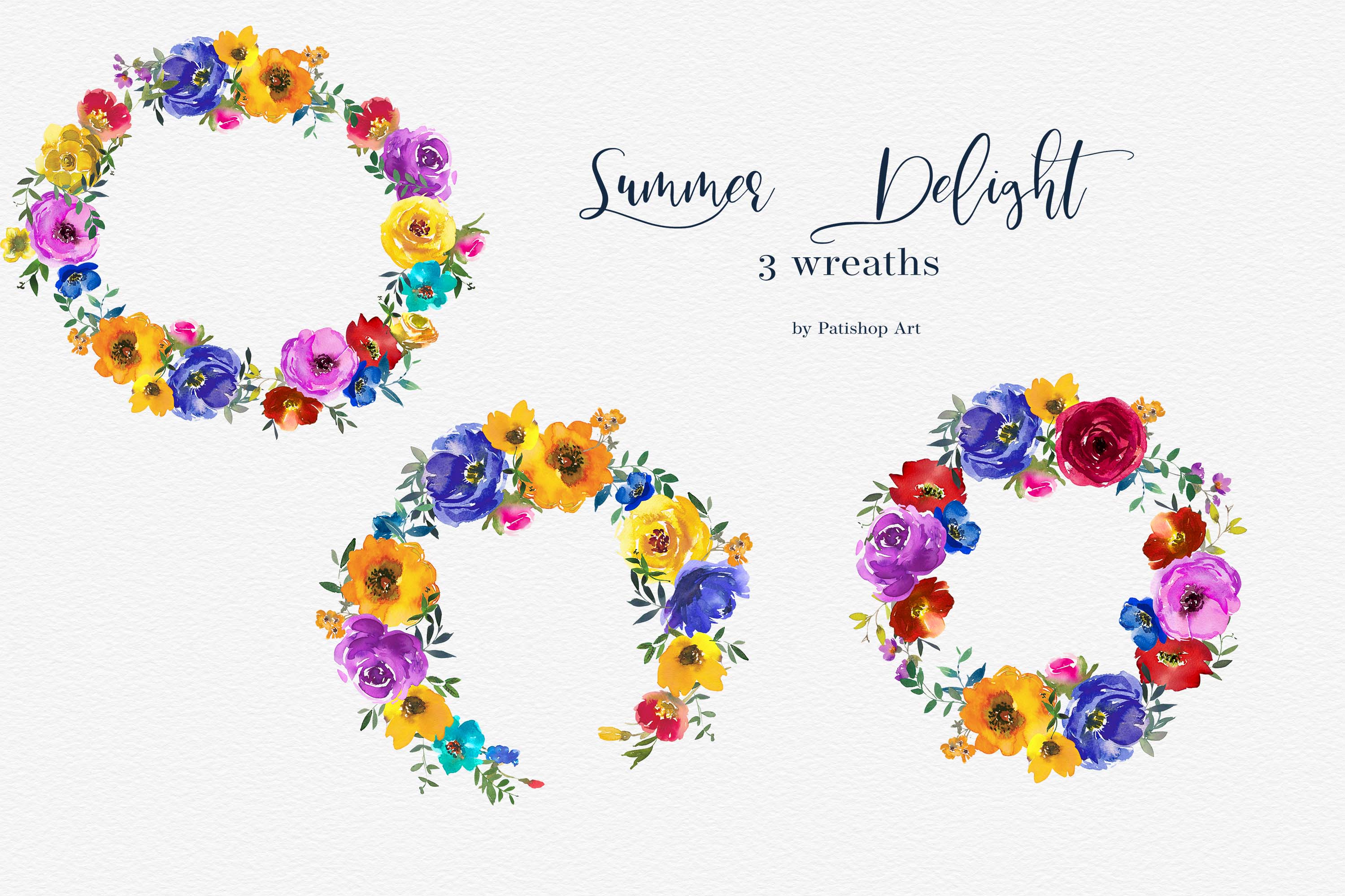 Watercolor Bold Colors Floral Clipart Collection frames.