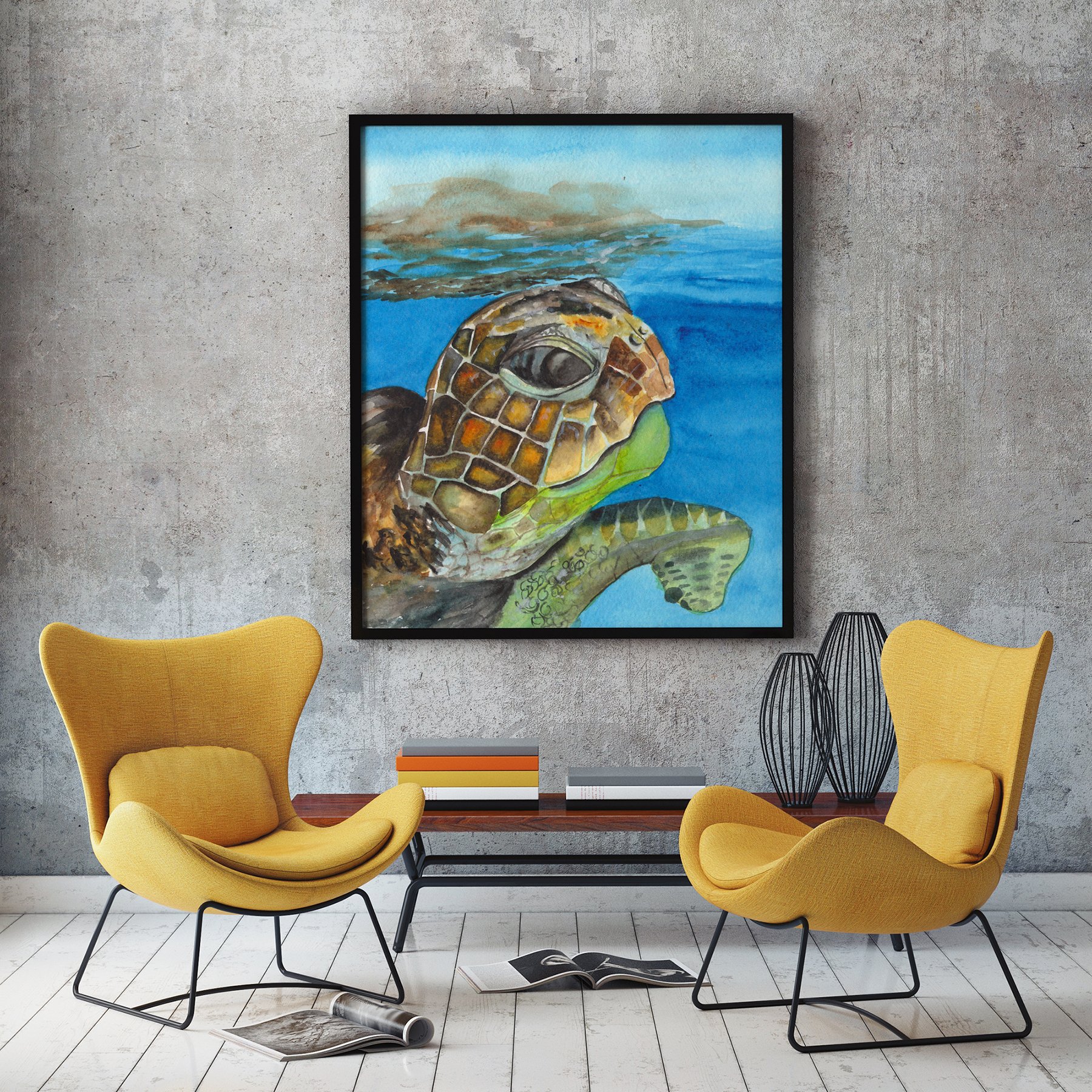 Sea Turtles. Watercolor Landscapes.