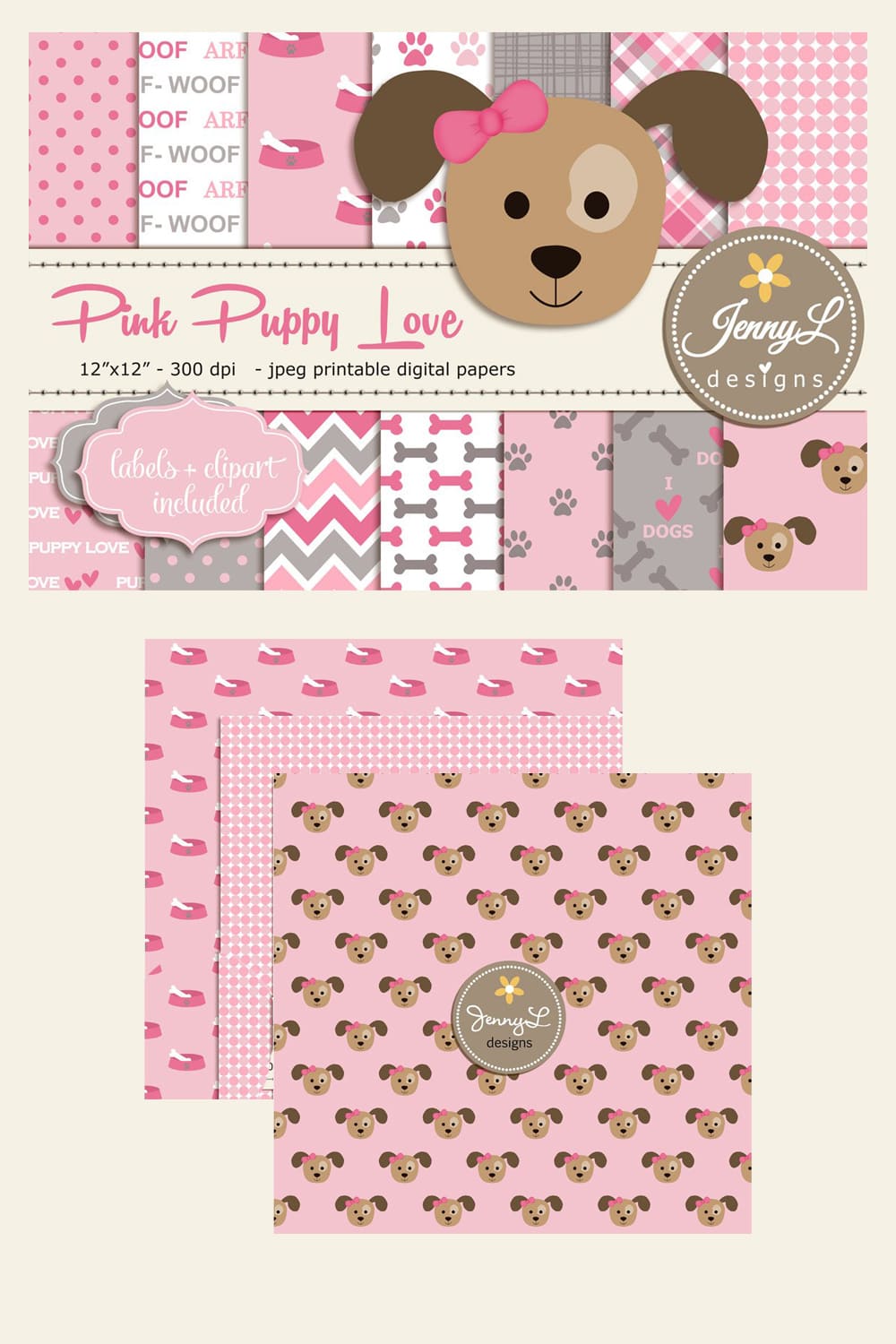 Girl Puppy Dog Digital Paper.