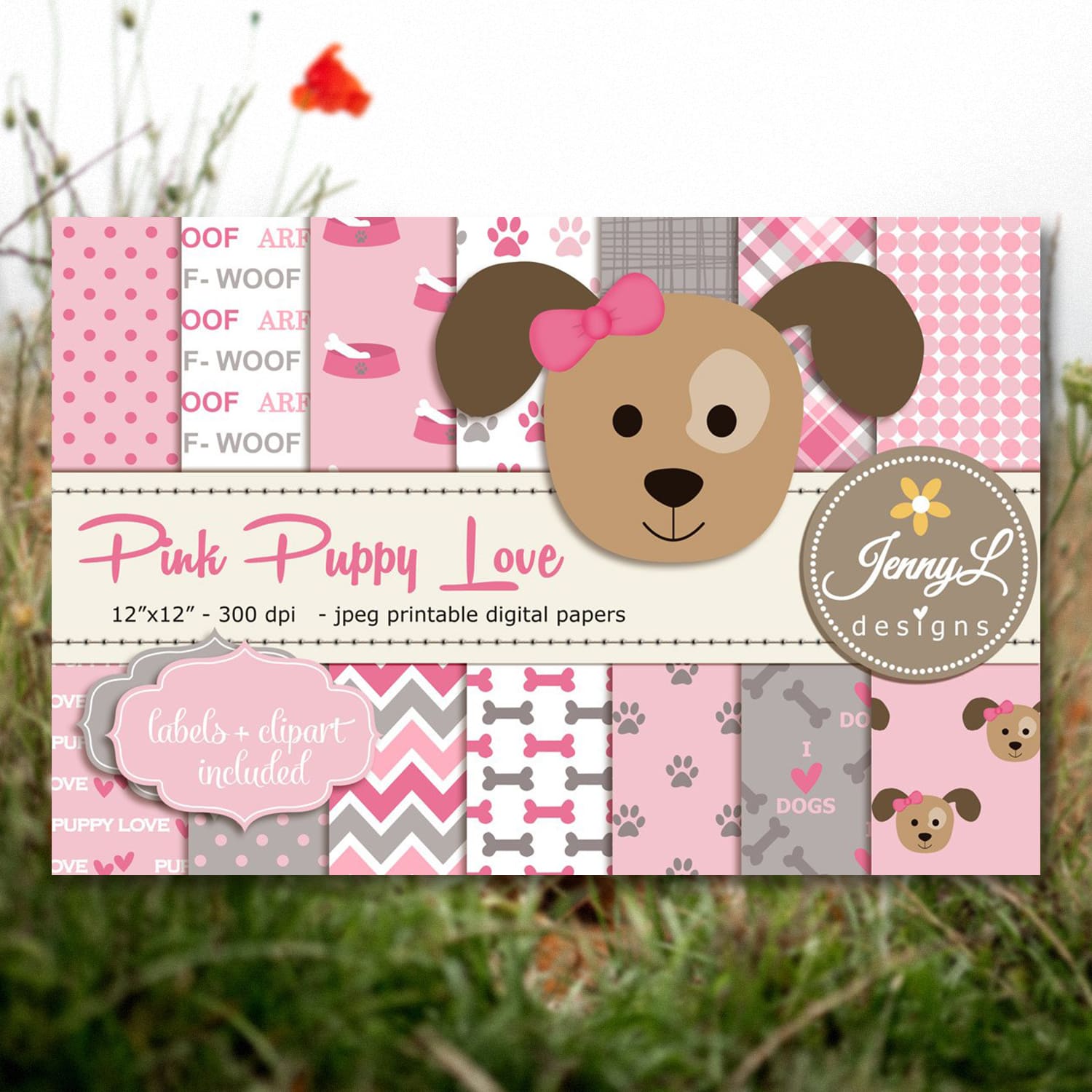 Girl Puppy Dog Digital Paper.