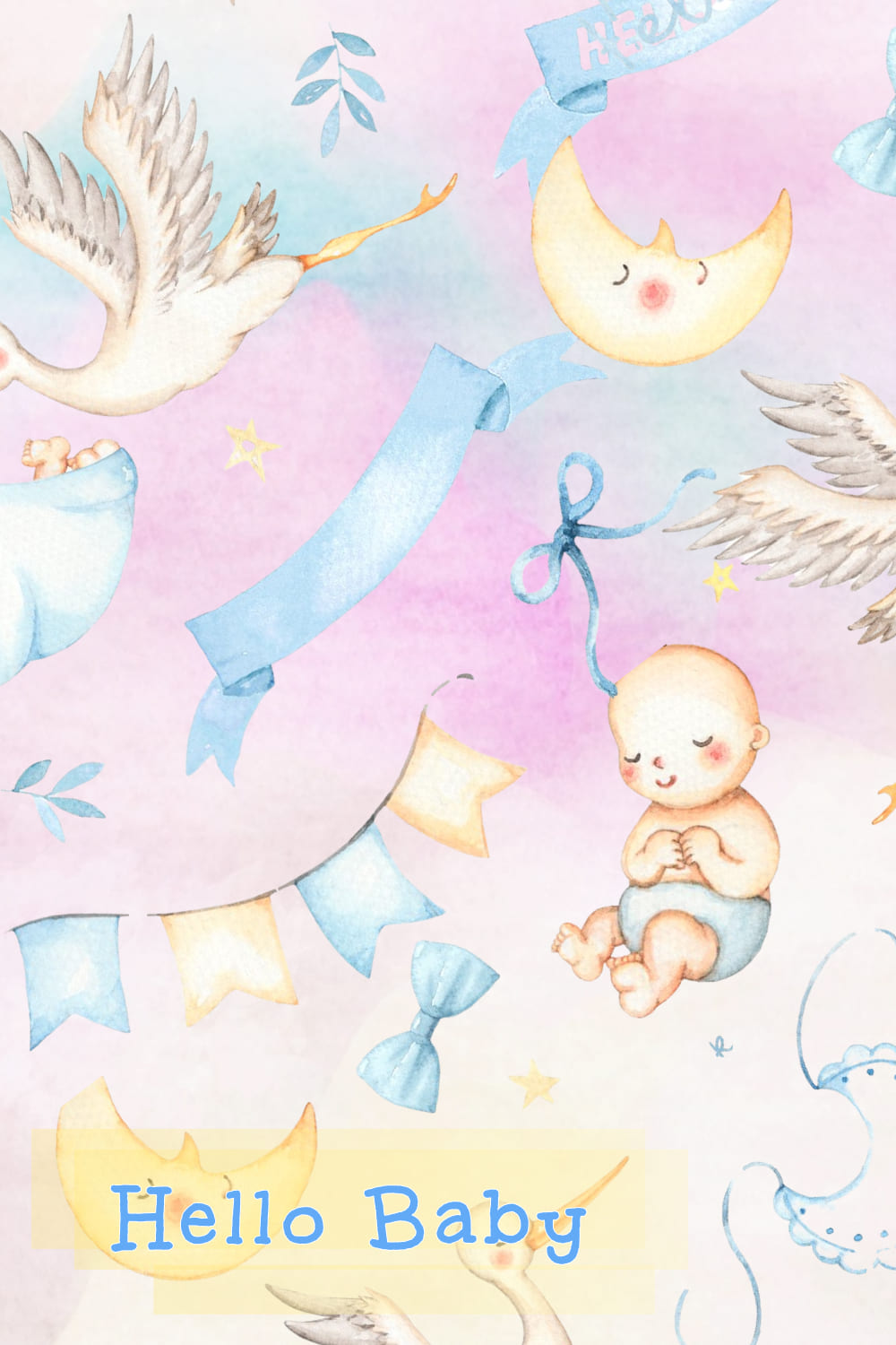 Hello Baby Blue Watercolor Clip Arts - Pinterest Image Preview.