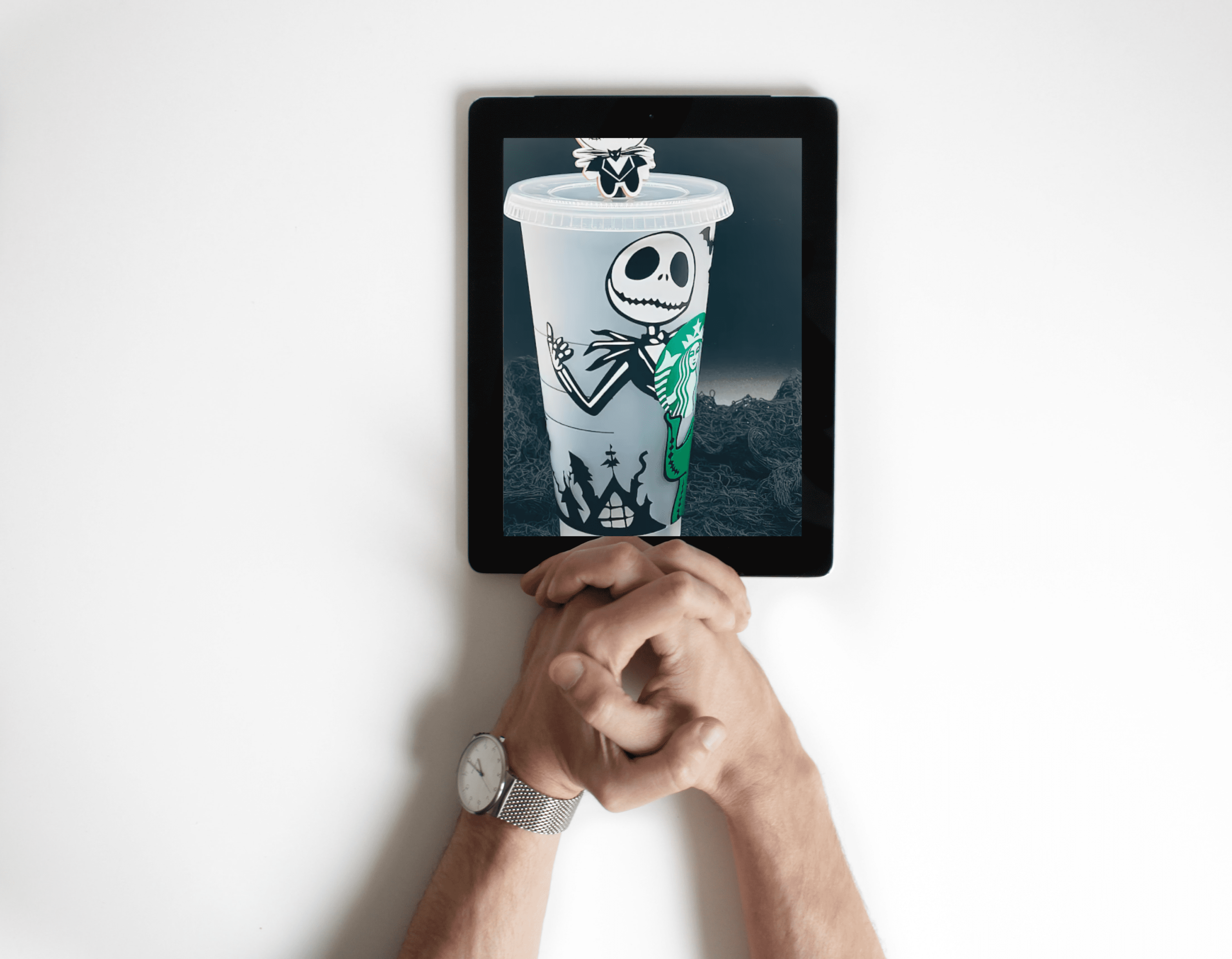 Jack And Oogie Boogie's Starbucks Cold Cup SVG - tablet.