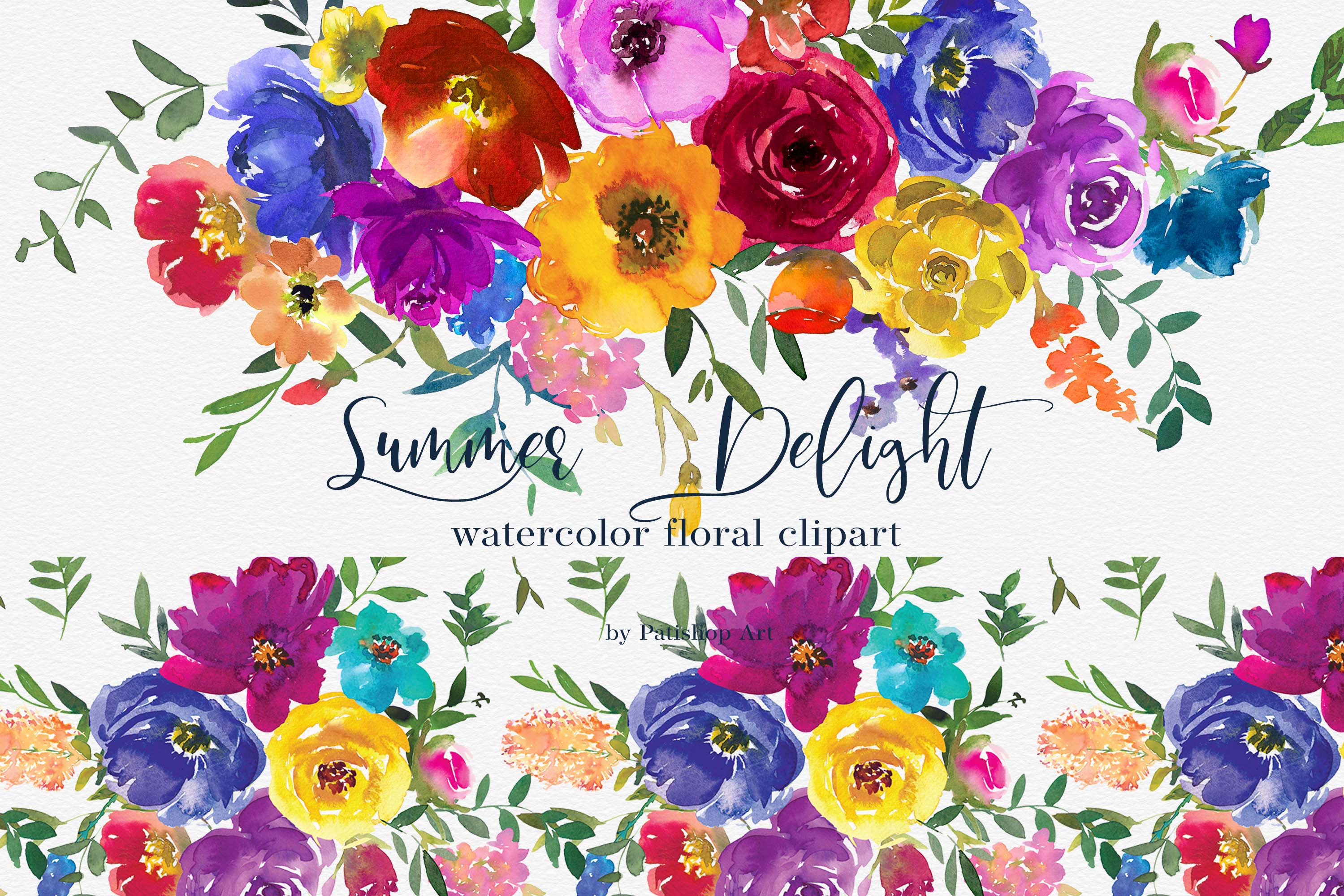 Watercolor Bold Colors Floral Clipart Collection