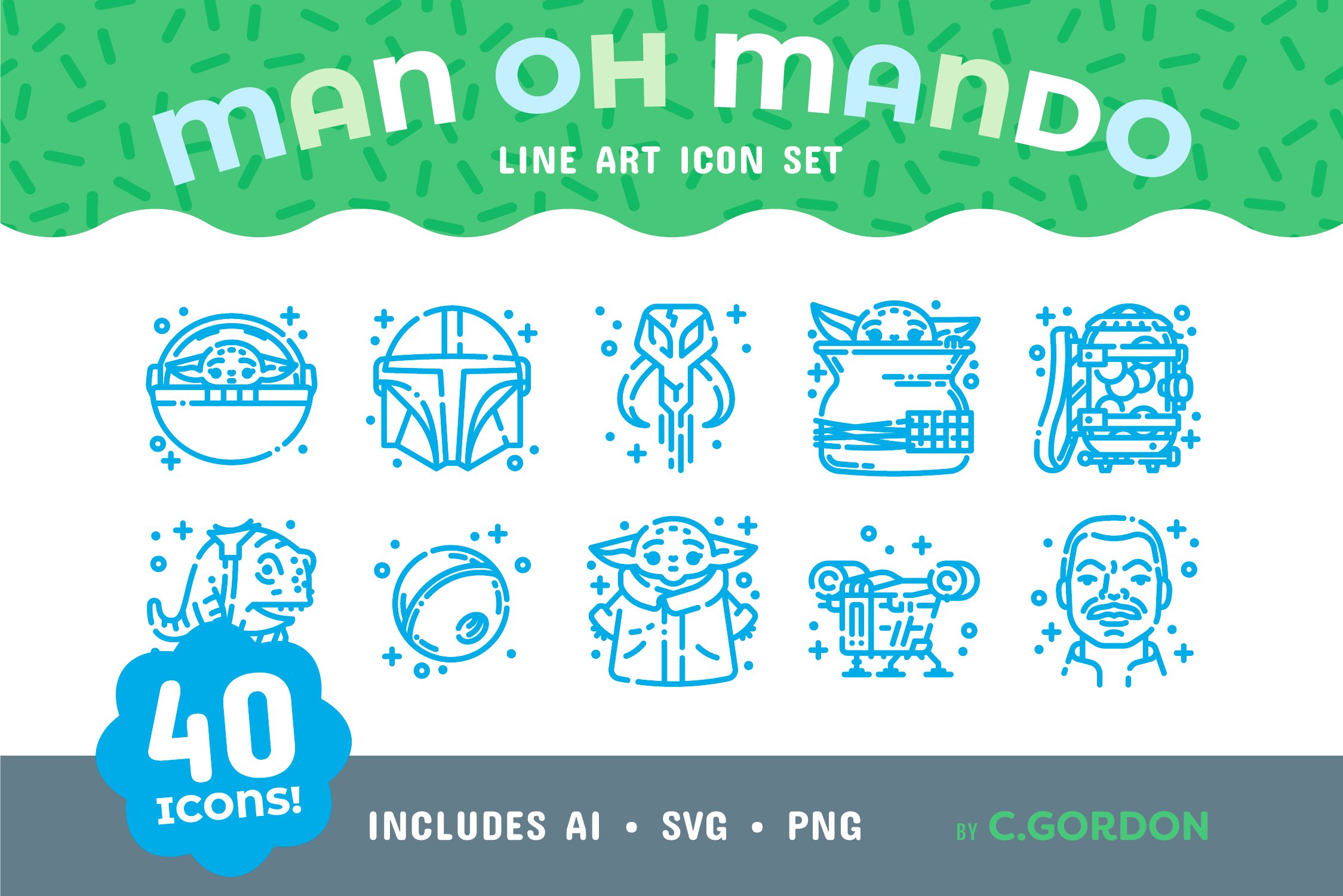 Man Oh Mando Line Art Icon Set.