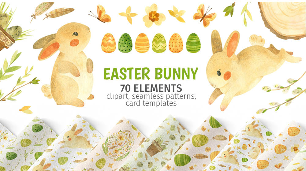 Rustic Easter Watercolor Clipart & Patterns.