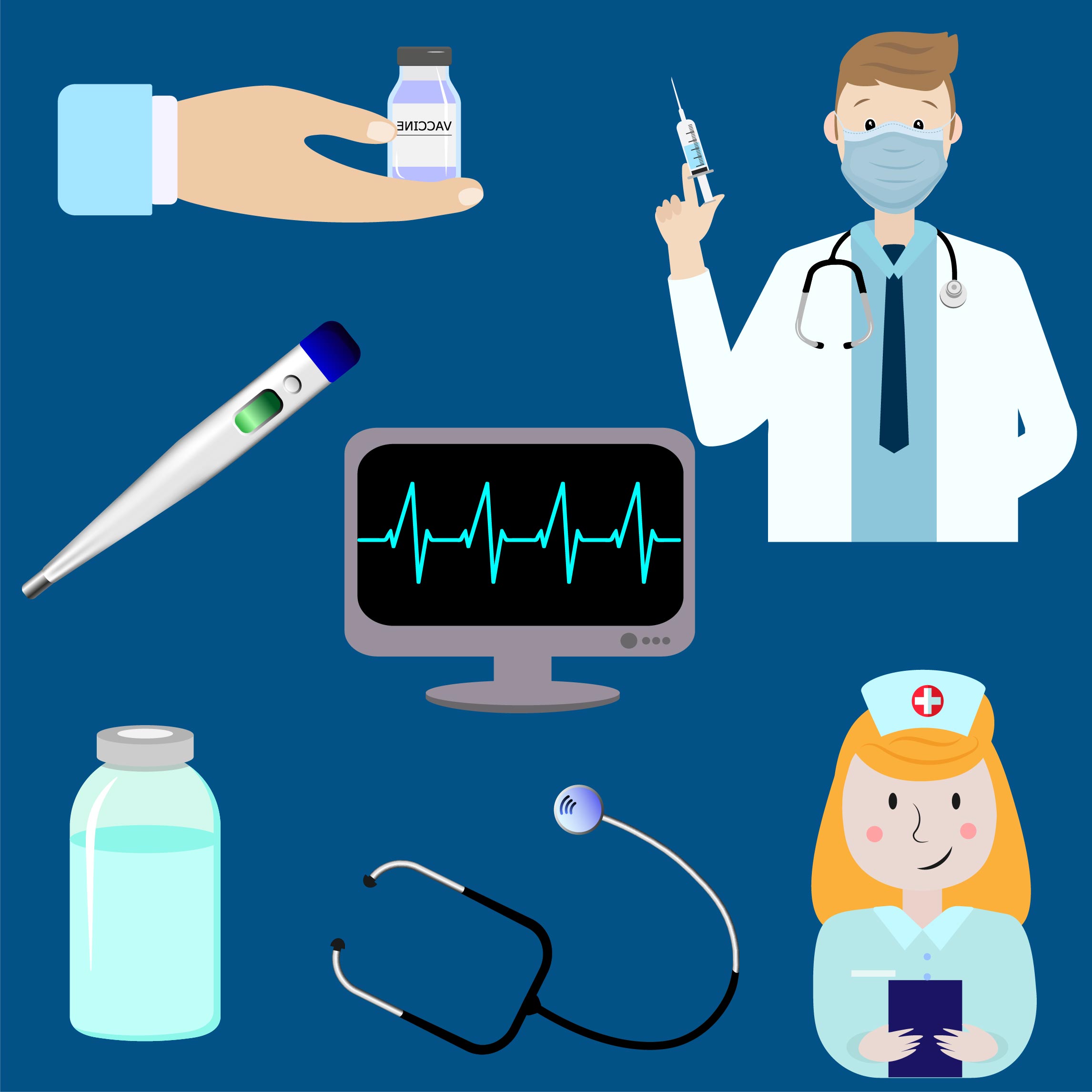 Medical icons set and healthcare illustrations.