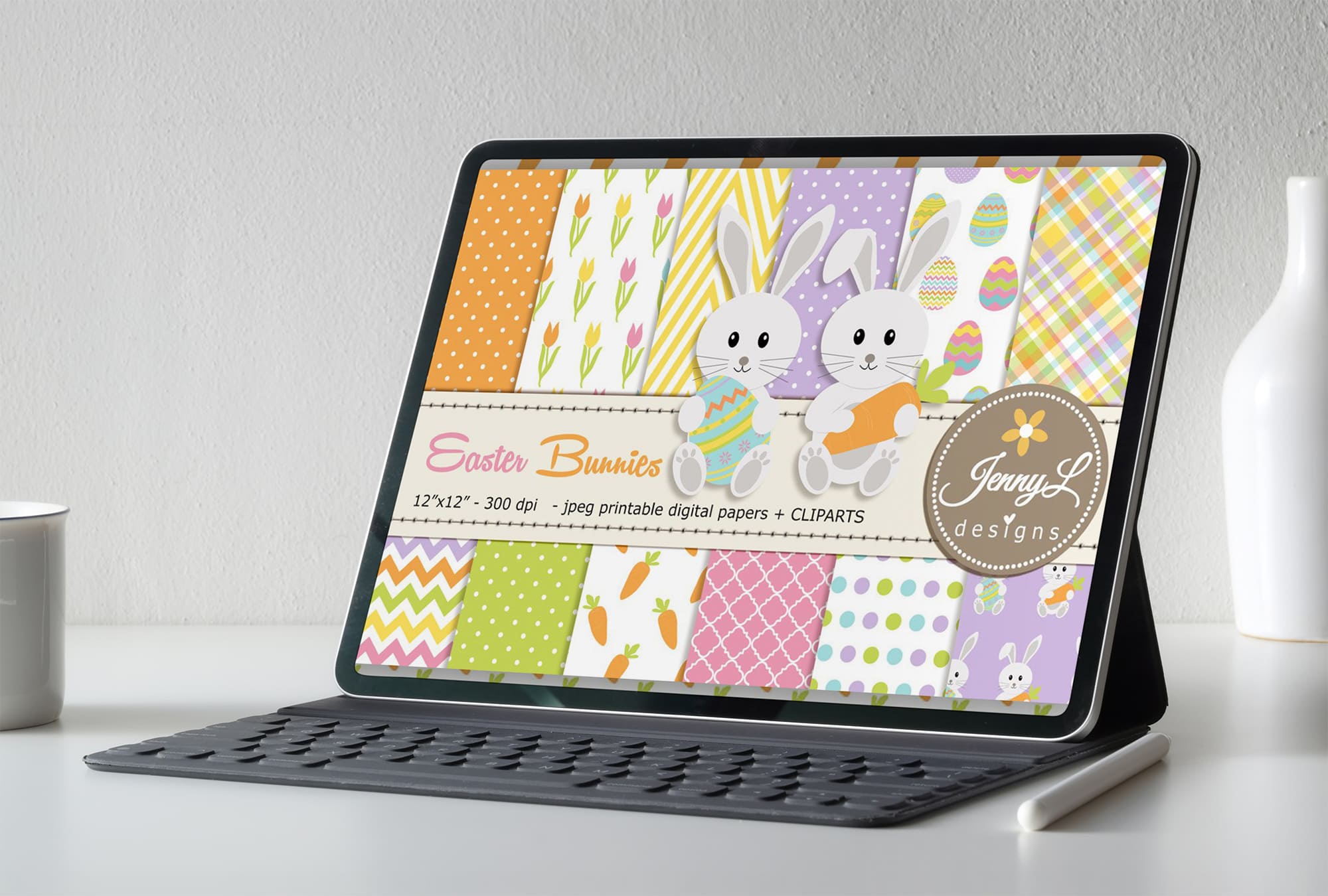 Easter Bunny Rabbit Digital Papers - tablet.