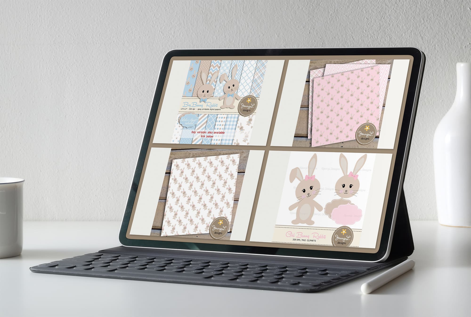Girl Bunny Rabbit Digital Paper - tablet.