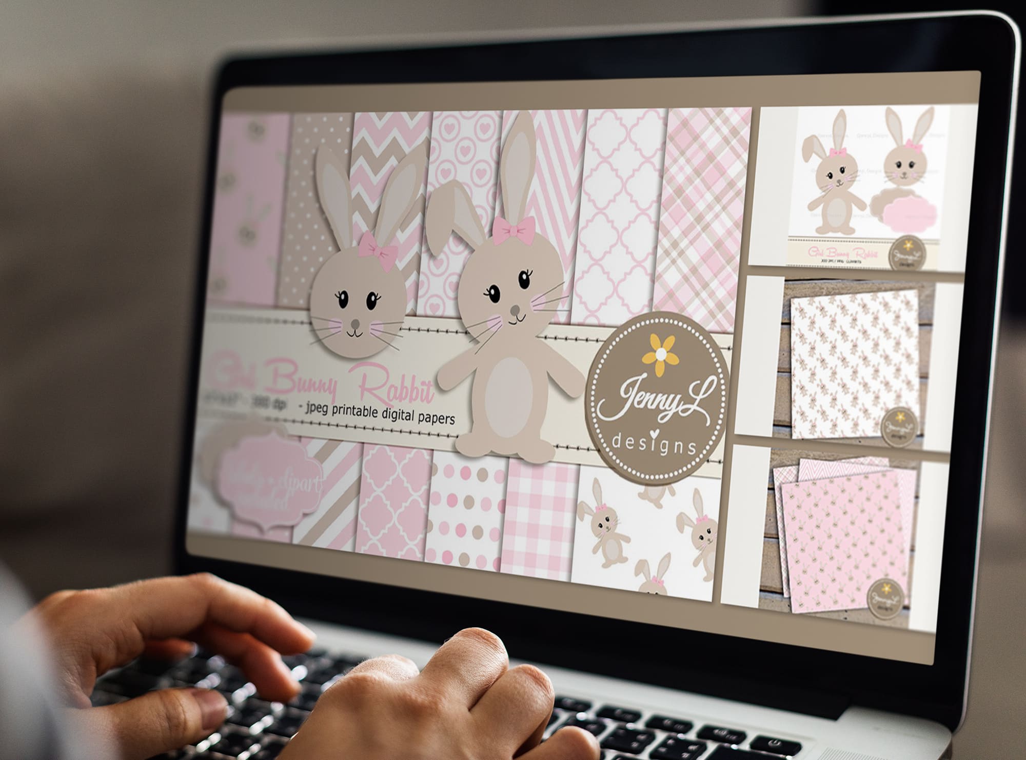 Girl Bunny Rabbit Digital Paper - laptop.