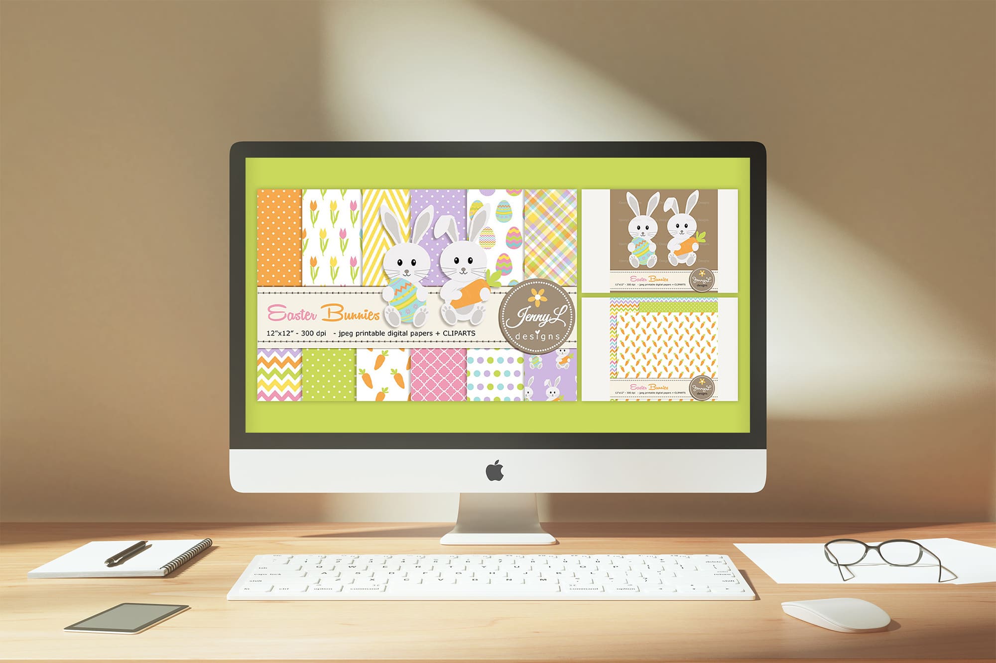 Easter Bunny Rabbit Digital Papers - desktop.