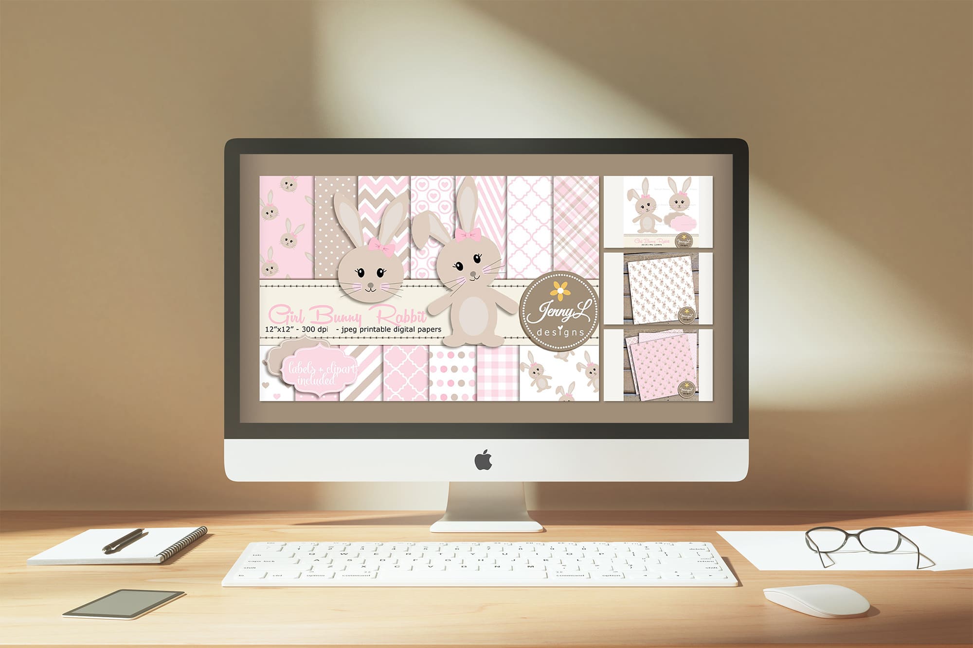 Girl Bunny Rabbit Digital Paper - desktop.