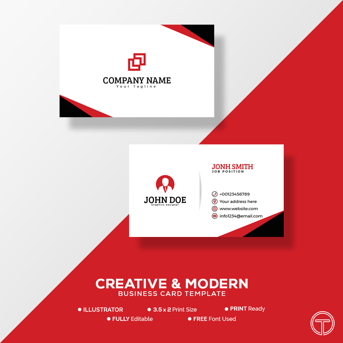modern red and black business card template flat design 1 1