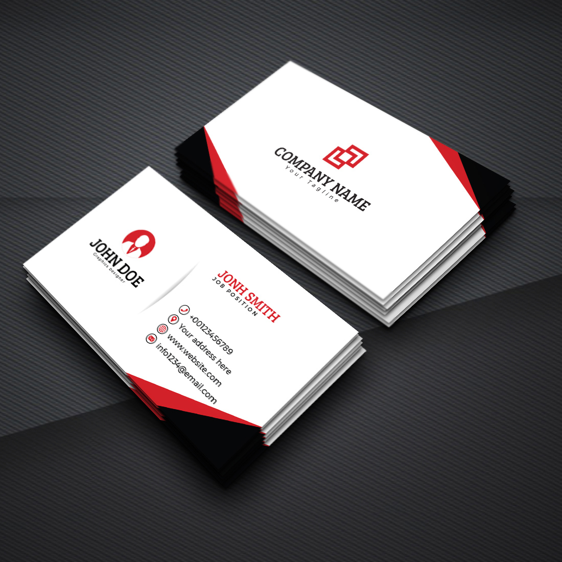 modern red and black business card template flat design 3 1
