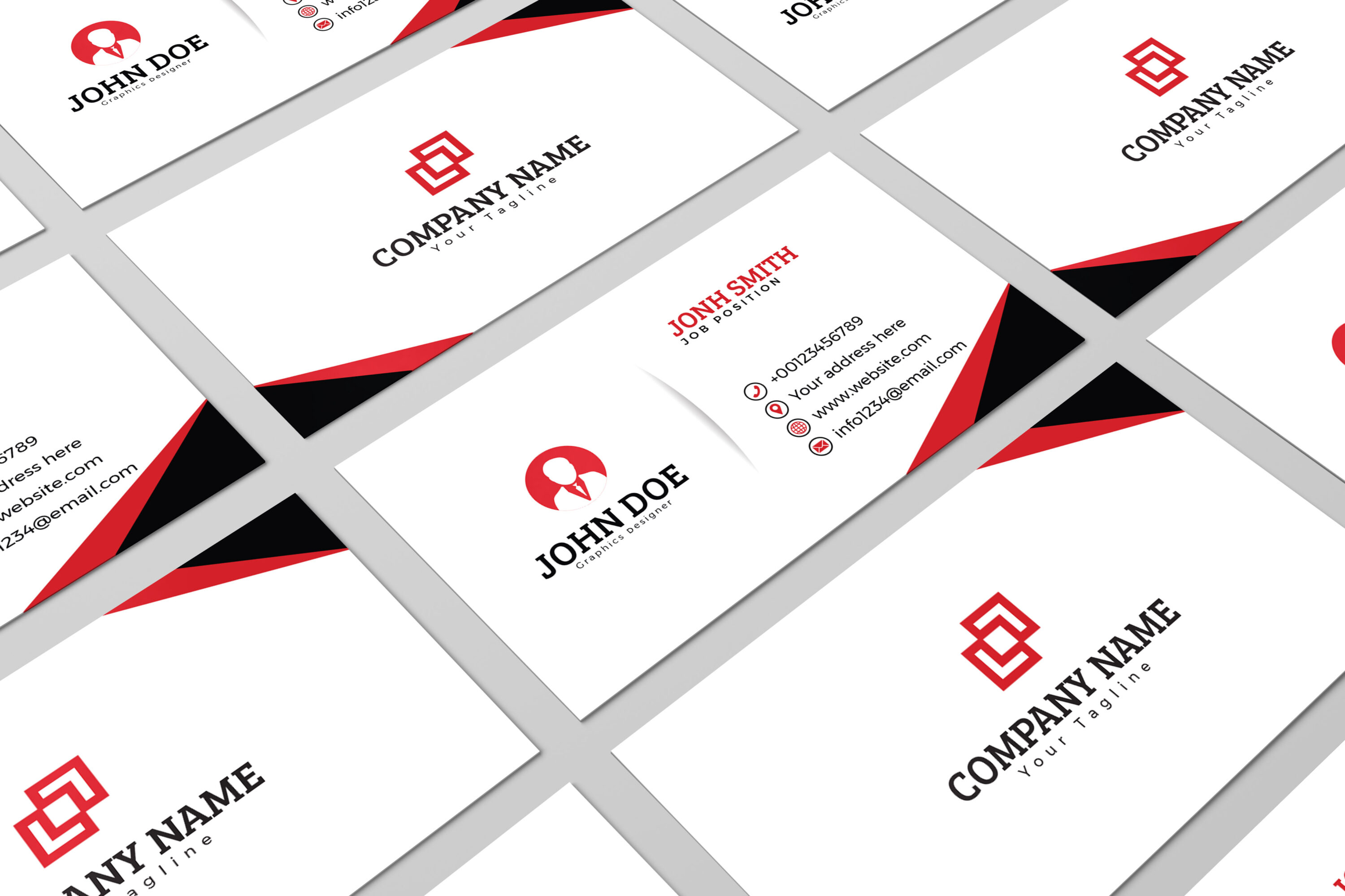 Modern Red and Black Business Card Template Flat Design