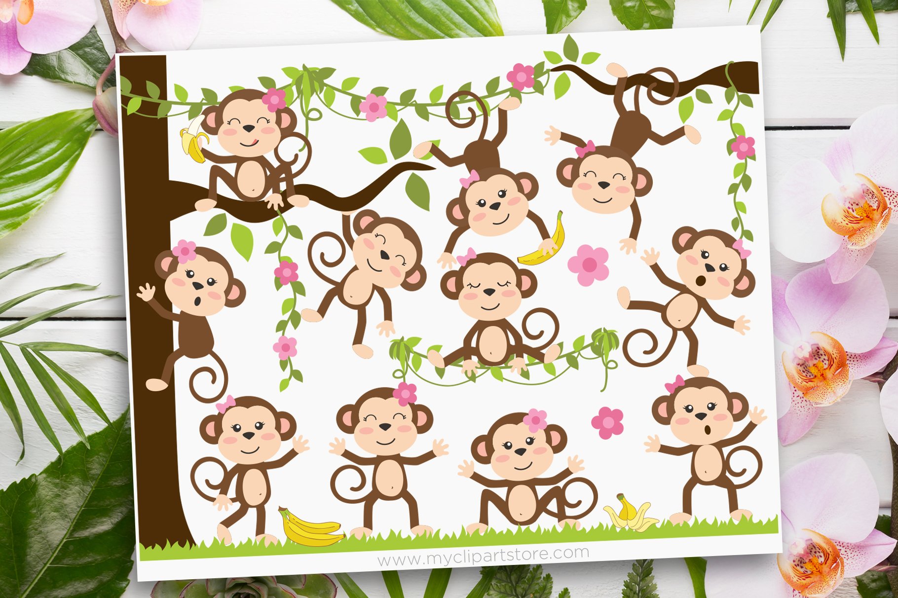 Monkey Girls - Vector Clipart.