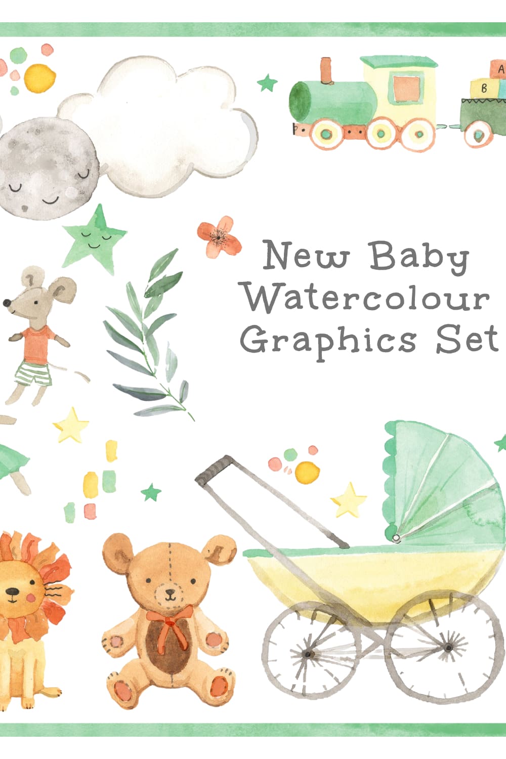 New Baby Watercolour Graphics Set - Pinterest Image Preview.