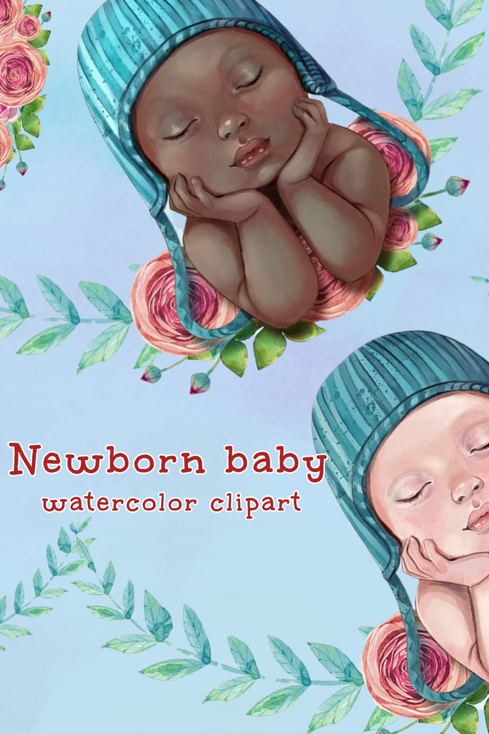 Newborn Baby Watercolor Clipart - Pinterest Image Preview.