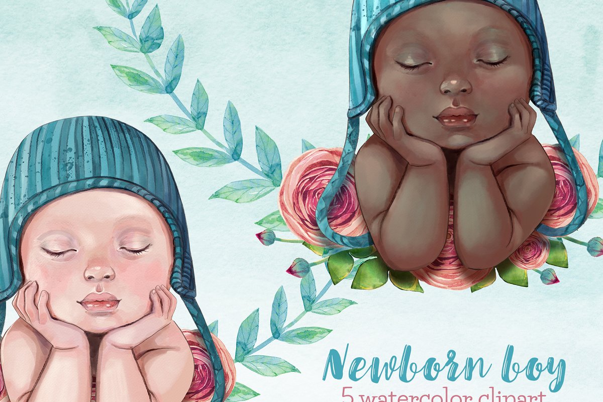 The main image preview of Newborn Baby Watercolor Clipart.