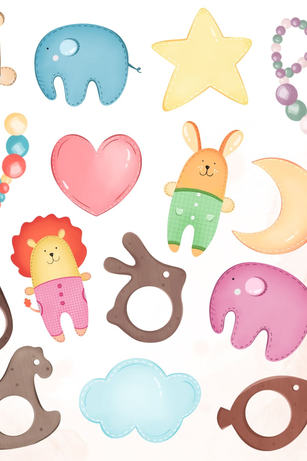 This is the sweetest graphic collection with cute babies, toys and floral elements in pastel colors.