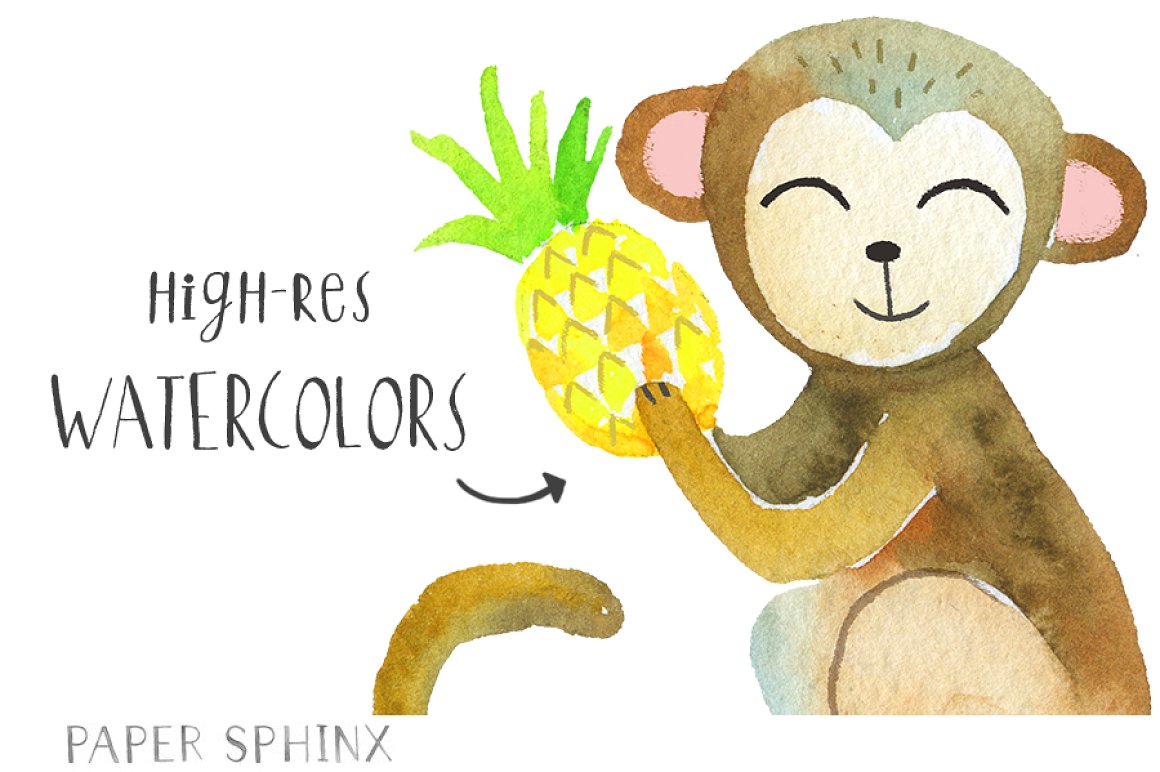Watercolor Monkeys Clipart Pack.